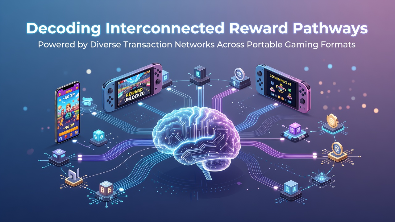 Mobile gaming interface showing interconnected reward pathways across slots, live tables, and sports betting sections with transaction flow indicators