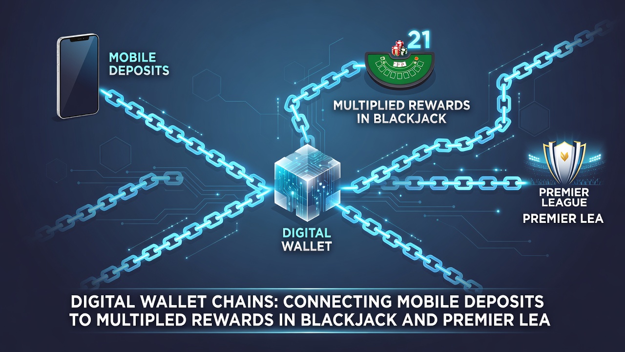 Mobile screen displaying linked rewards across blackjack tables and Premier League betting markets via digital wallet