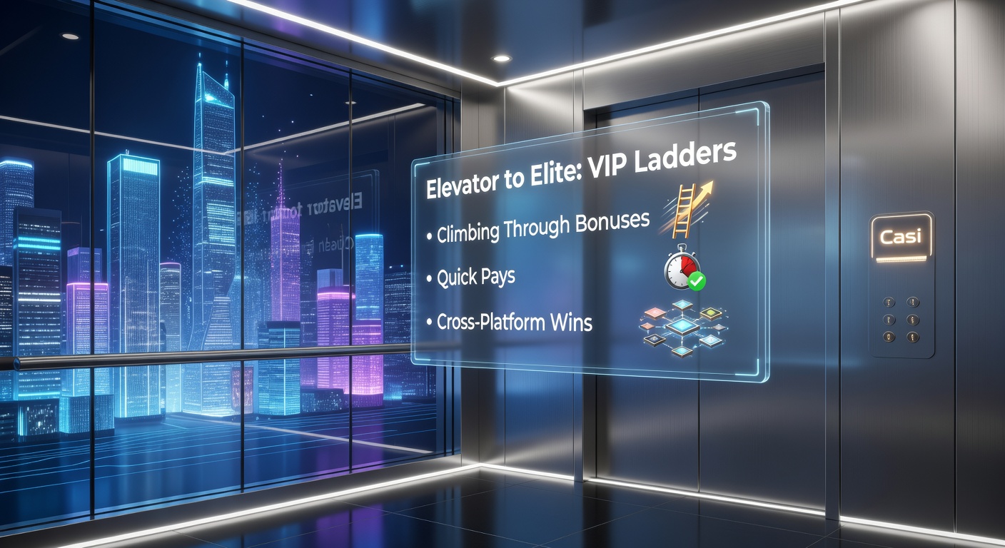 Illustration of lightning-fast payment icons speeding up a VIP ladder with casino chips, sports balls, and bonus symbols cascading upward