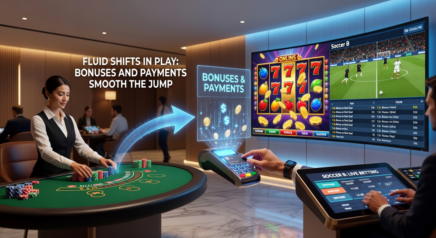 Infographic depicting bonus flows from live blackjack to slots and soccer bets, with payment icons showing instant transfers on a mobile interface