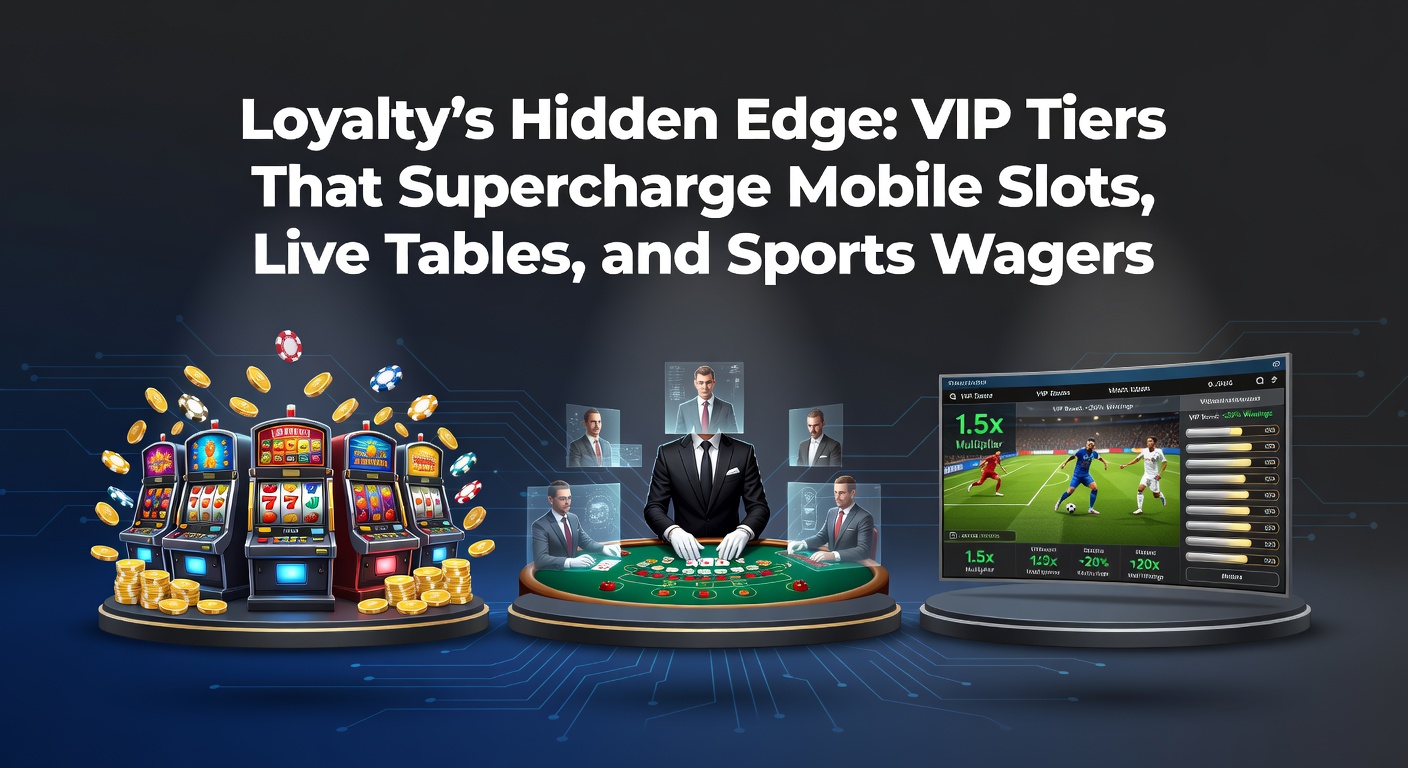 Vibrant display of VIP loyalty tiers on a mobile casino app, showing escalating rewards for slots, tables, and sports betting