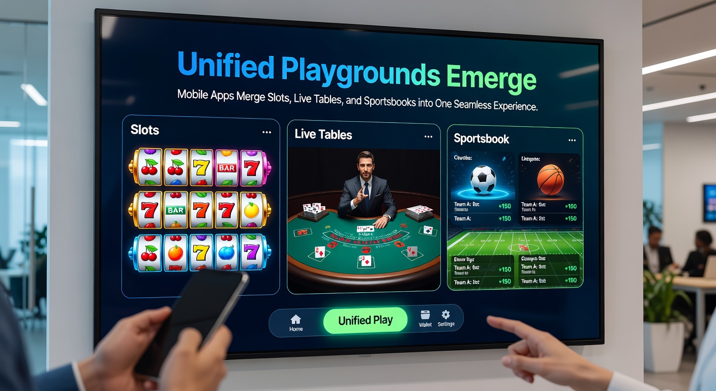 Collage of mobile screens showing a player navigating from a slot game jackpot to a live craps table and then to soccer betting odds in a single app
